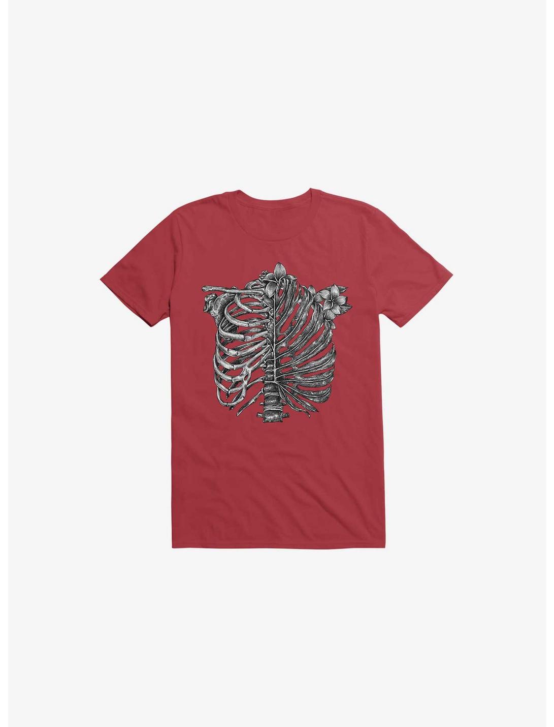 Skeleton Rib Tropical T-Shirt, RED, hi-res
