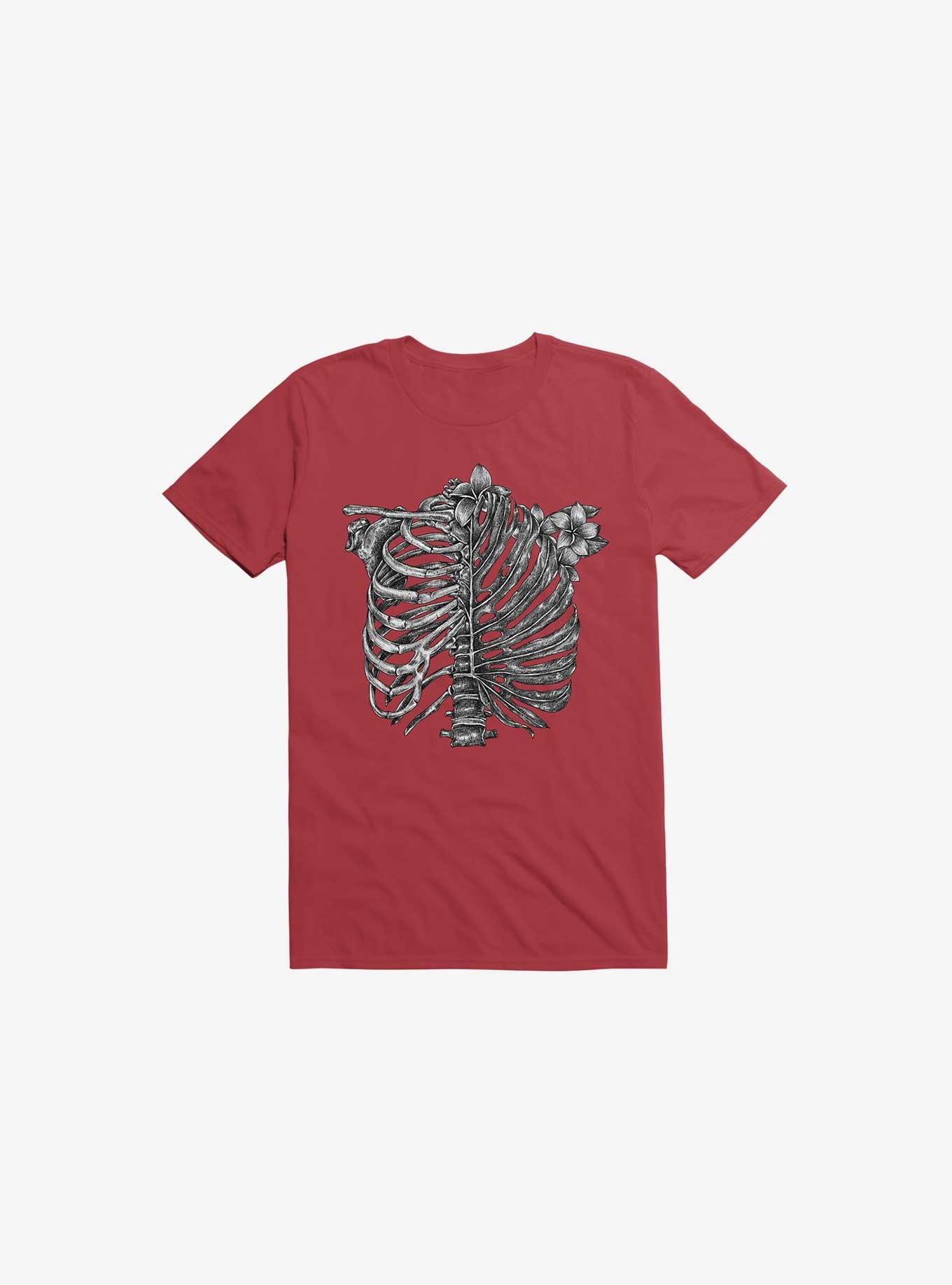 Skeleton Rib Tropical T-Shirt, RED, hi-res