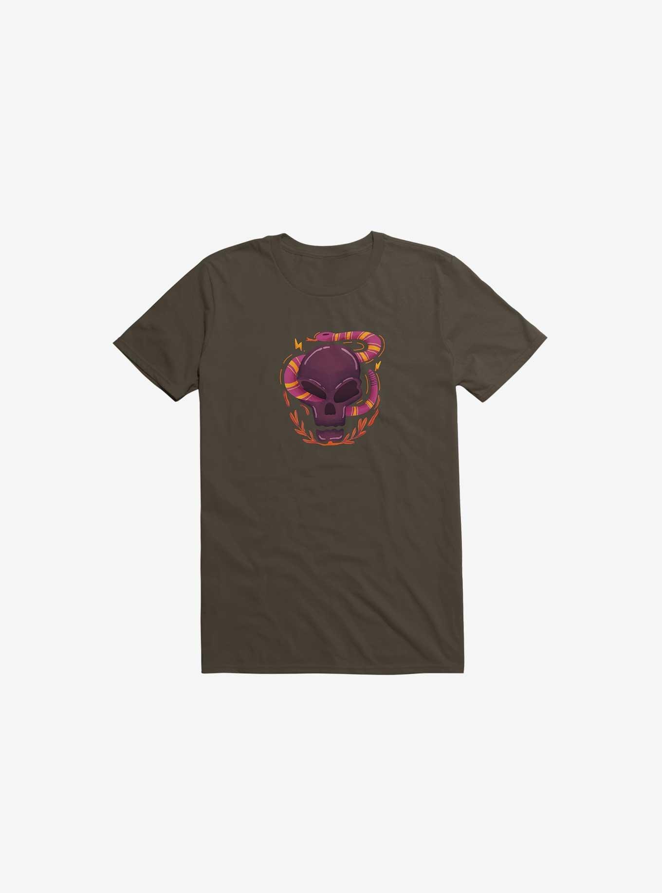 Skull Snake Illustration T-Shirt, BROWN, hi-res