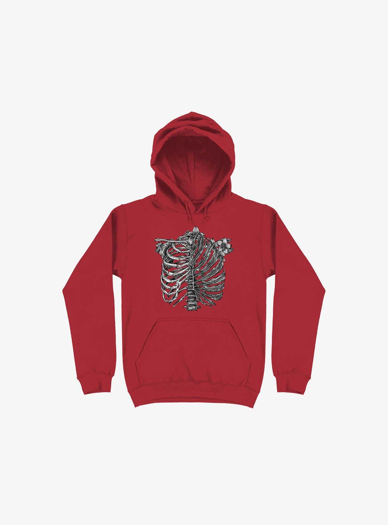 Skeleton Rib Tropical Hoodie, RED, hi-res