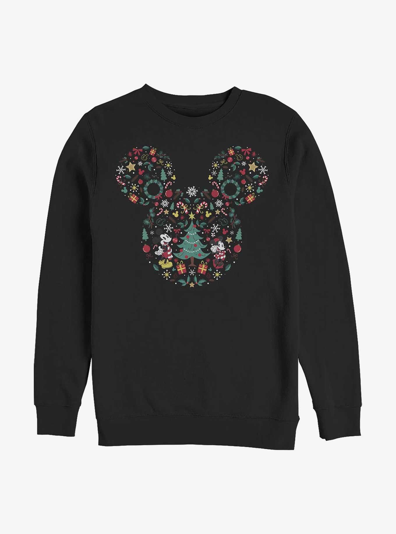 Disney Mickey Mouse Holiday Icon Ear Fill Crew Sweatshirt, BLACK, hi-res