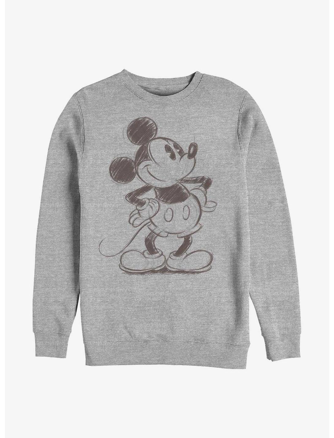 Disney Mickey Mouse Sketched Mickey Crew Sweatshirt, ATH HTR, hi-res
