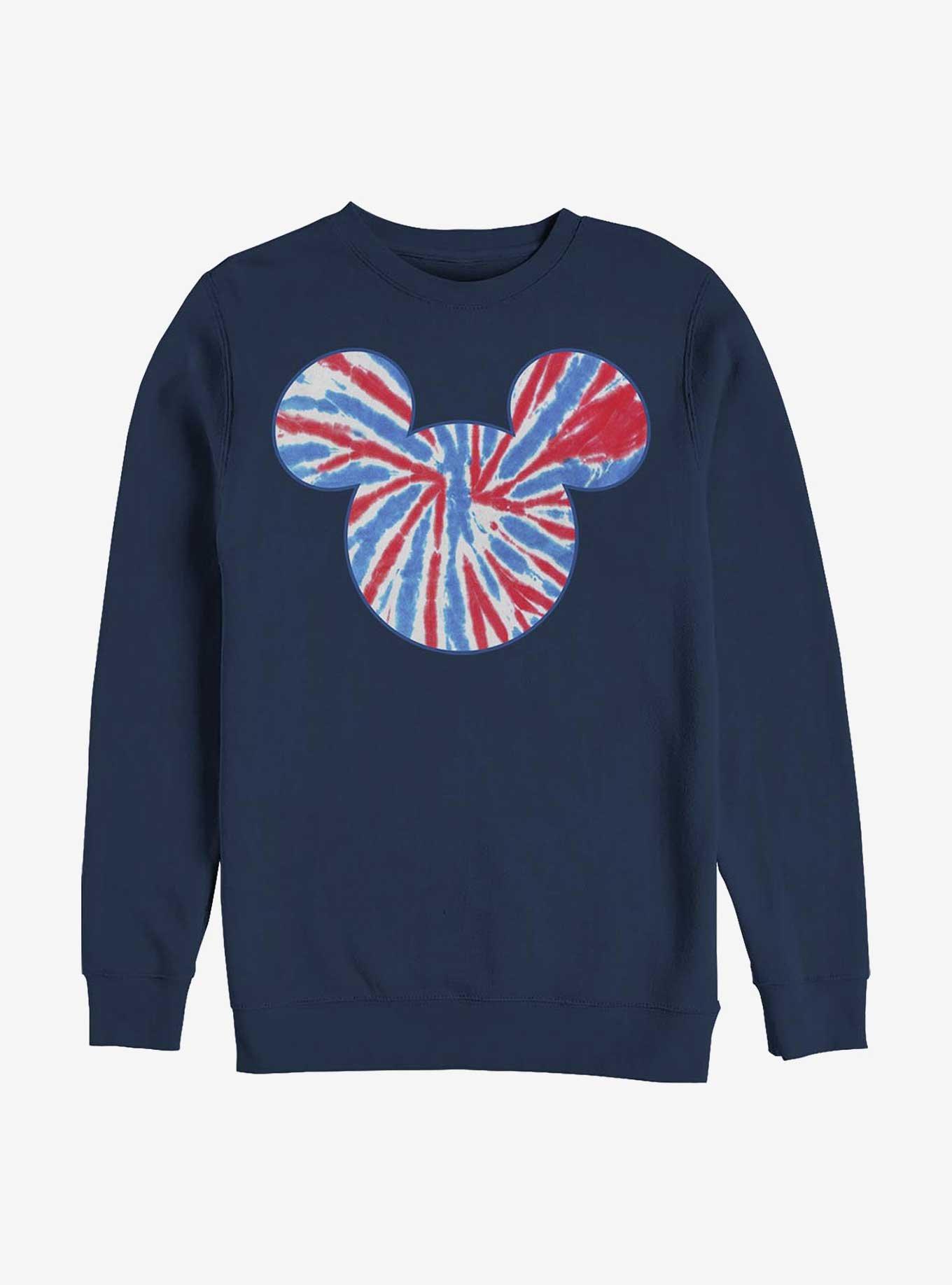 Disney Mickey Mouse Tie Dye Red White Blue Crew Sweatshirt, NAVY, hi-res