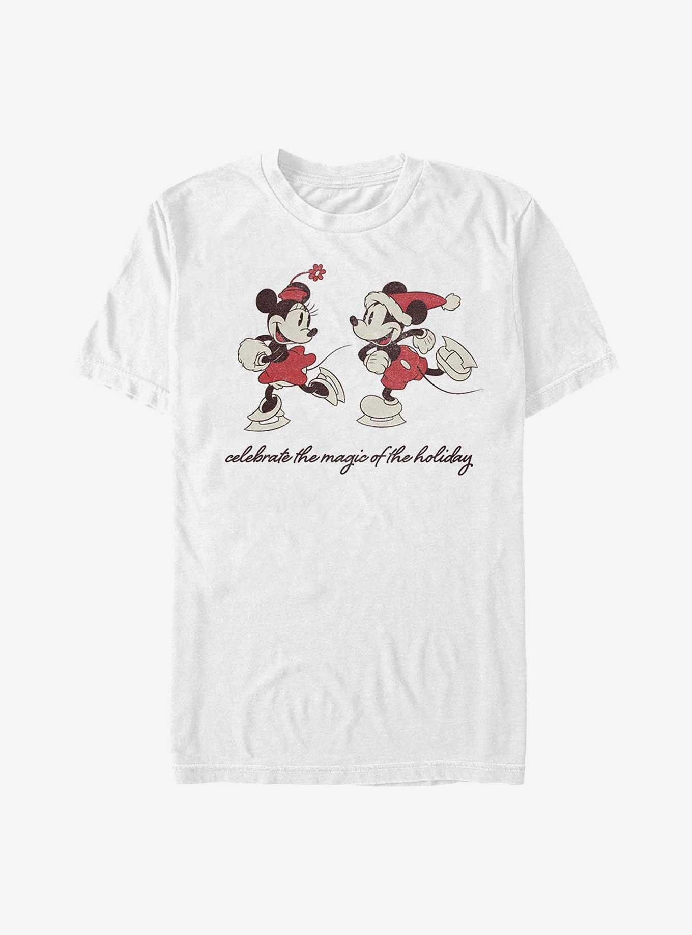 Disney Mickey Mouse & Minnie Mouse Vintage Holiday Skaters T-Shirt, WHITE, hi-res