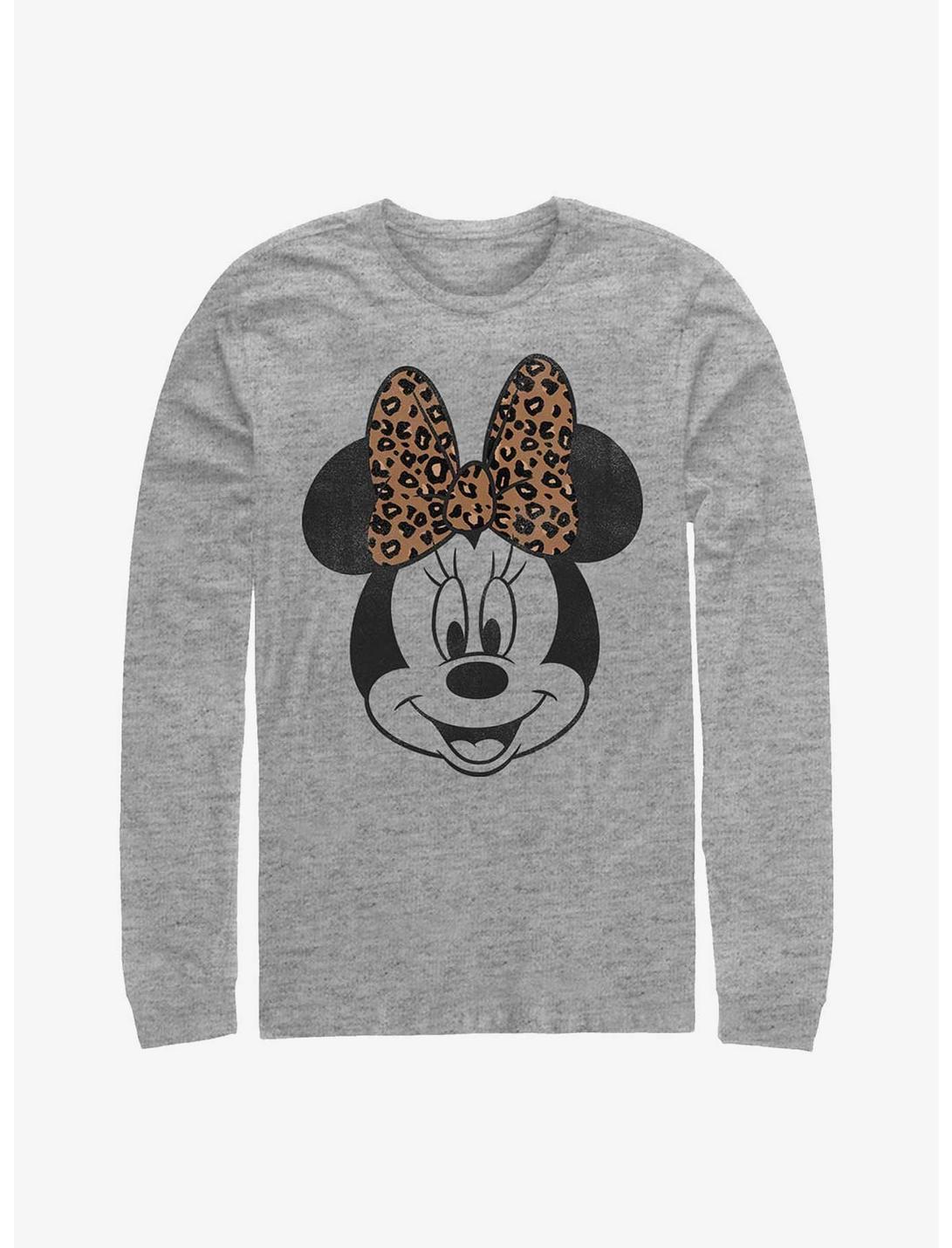 Disney Minnie Mouse Modern Minnie Face Leopard Long-Sleeve T-Shirt, ATH HTR, hi-res