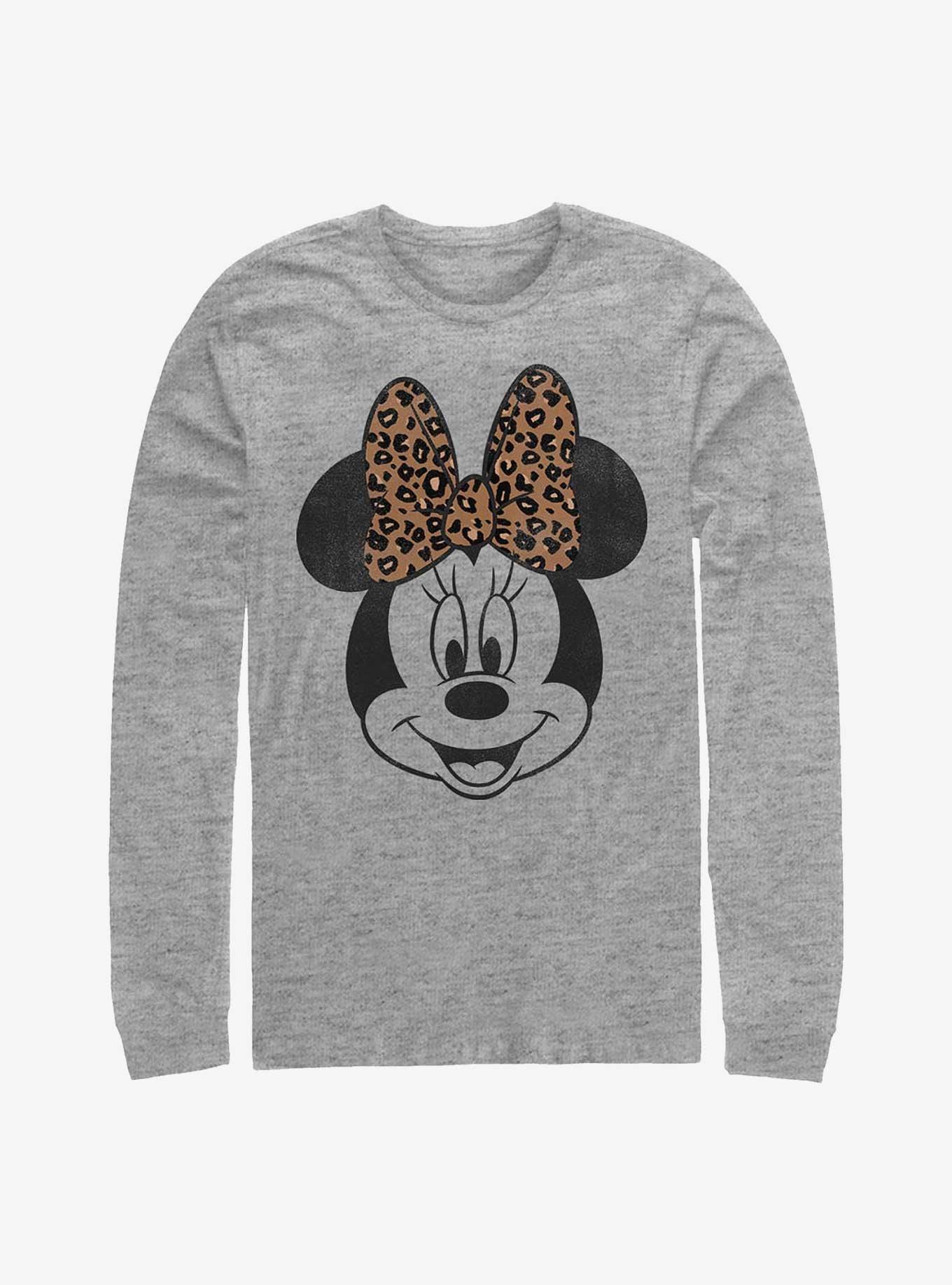 Disney Minnie Mouse Modern Minnie Face Leopard Long-Sleeve T-Shirt, ATH HTR, hi-res