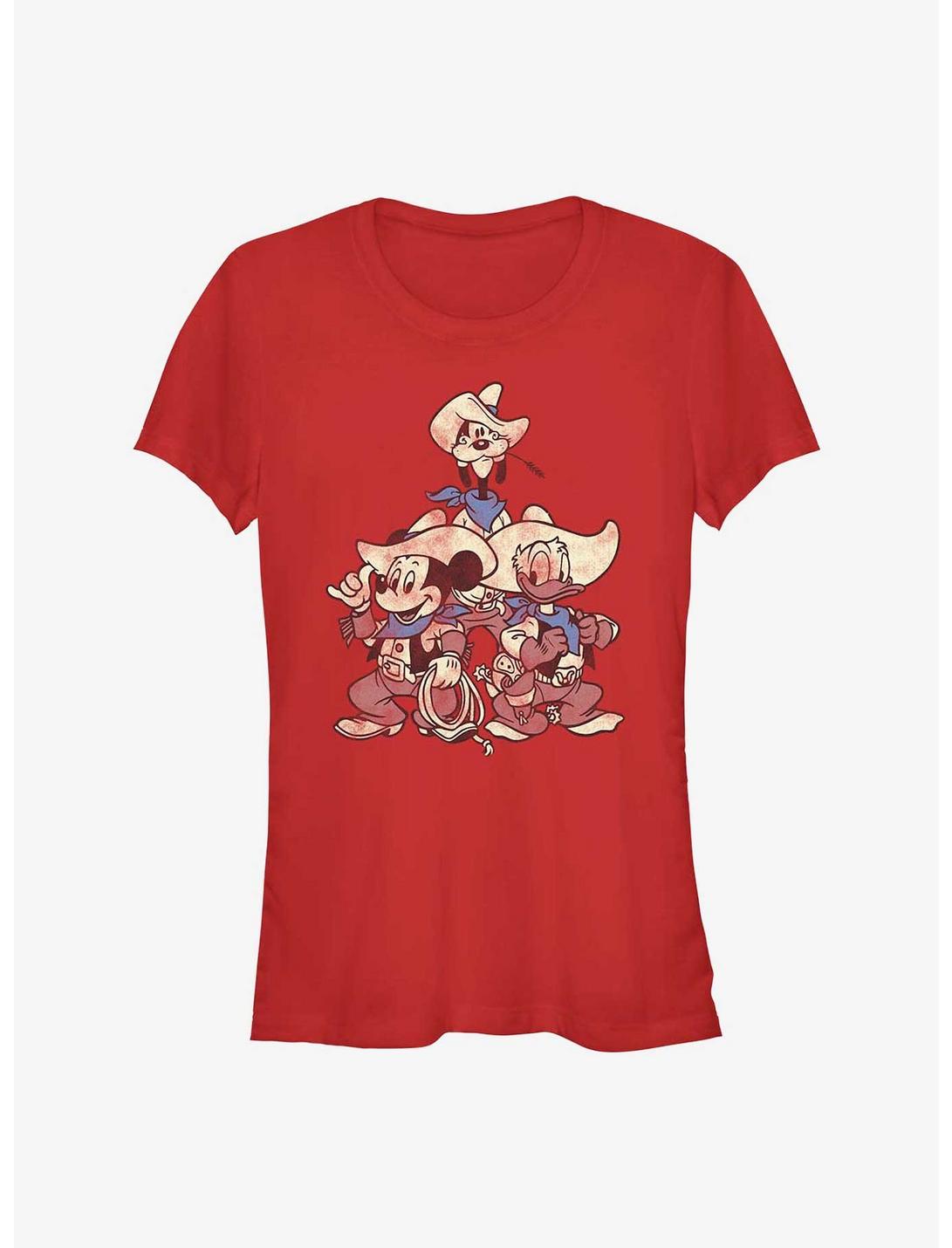 Disney Mickey Mouse, Goofy & Donald Vintage Cowboys Girls T-Shirt, RED, hi-res