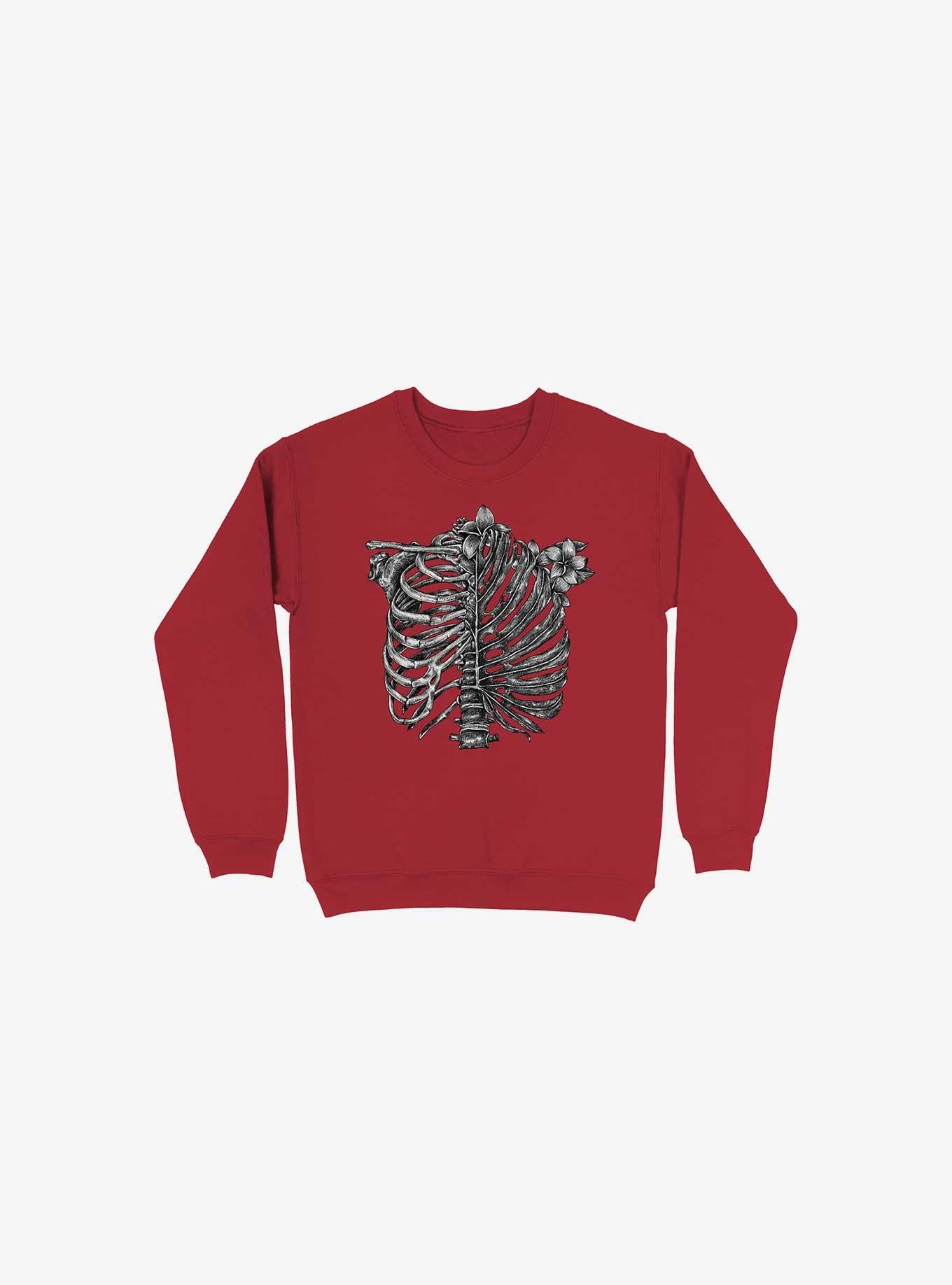 Skeleton Rib Tropical Sweatshirt, RED, hi-res