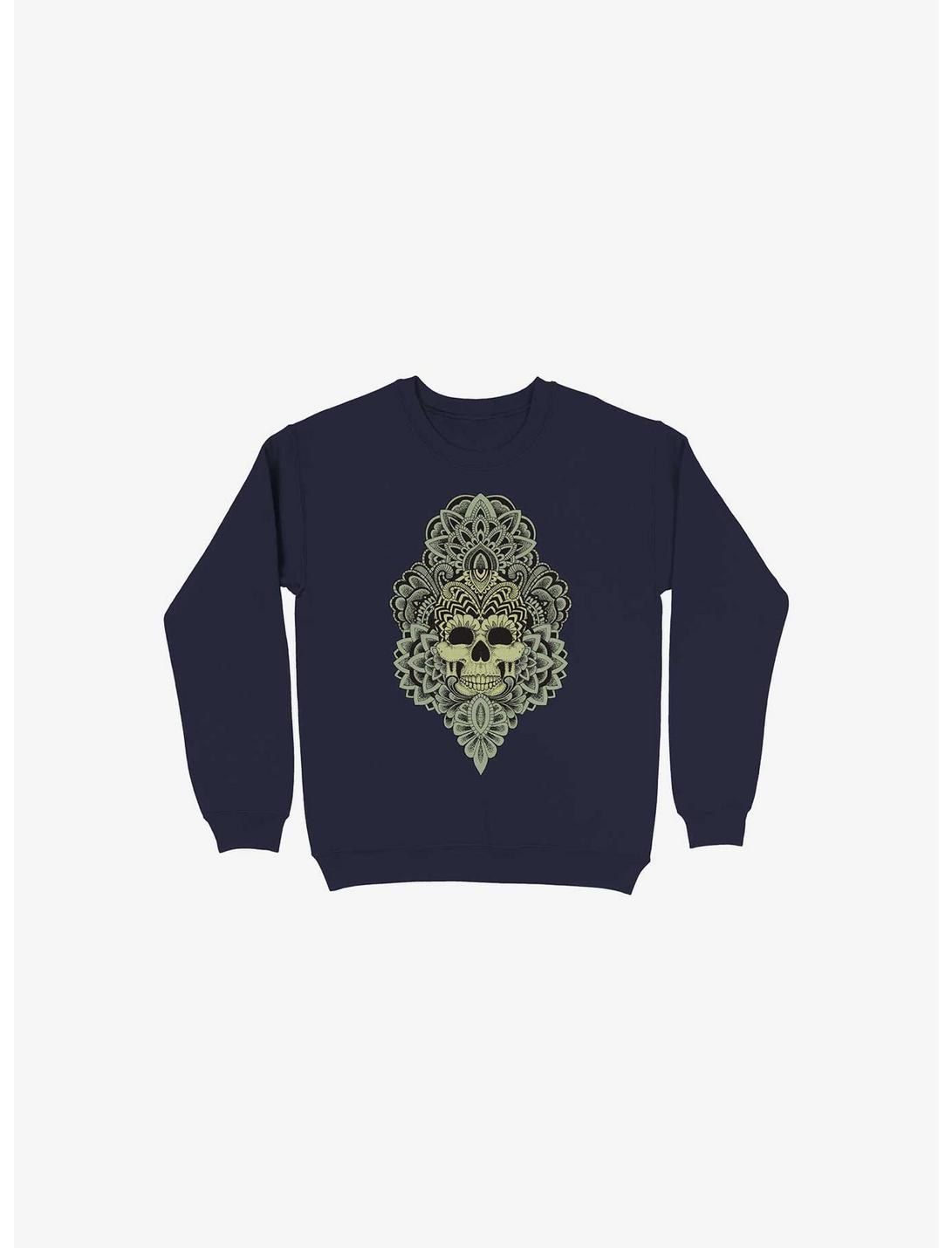 Skull Mandala Sweatshirt, NAVY, hi-res