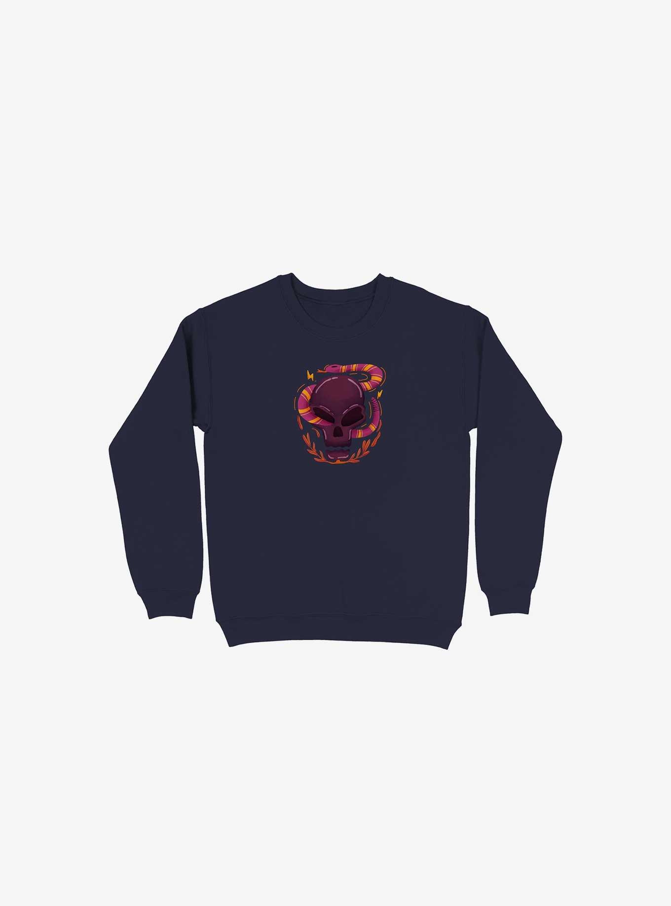 Skull Snake Illustration Sweatshirt, NAVY, hi-res