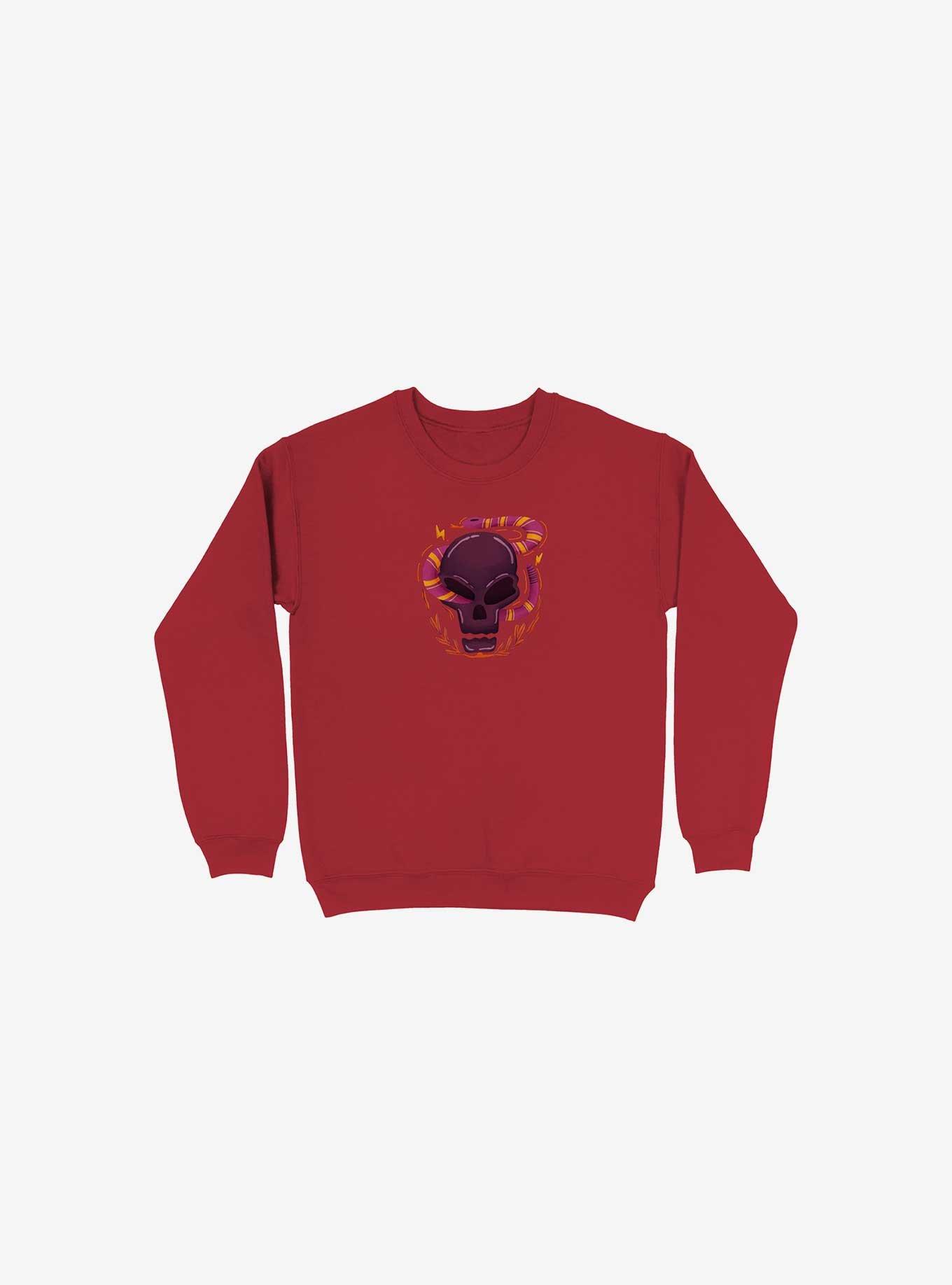 Skull Snake Illustration Sweatshirt, RED, hi-res