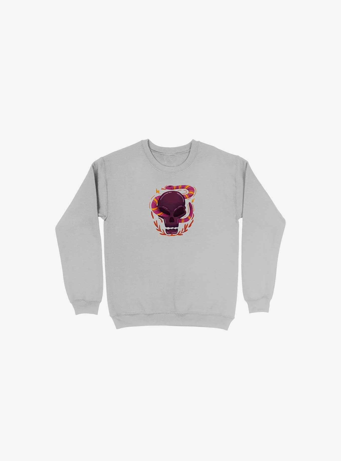 Skull Snake Illustration Sweatshirt, SILVER, hi-res