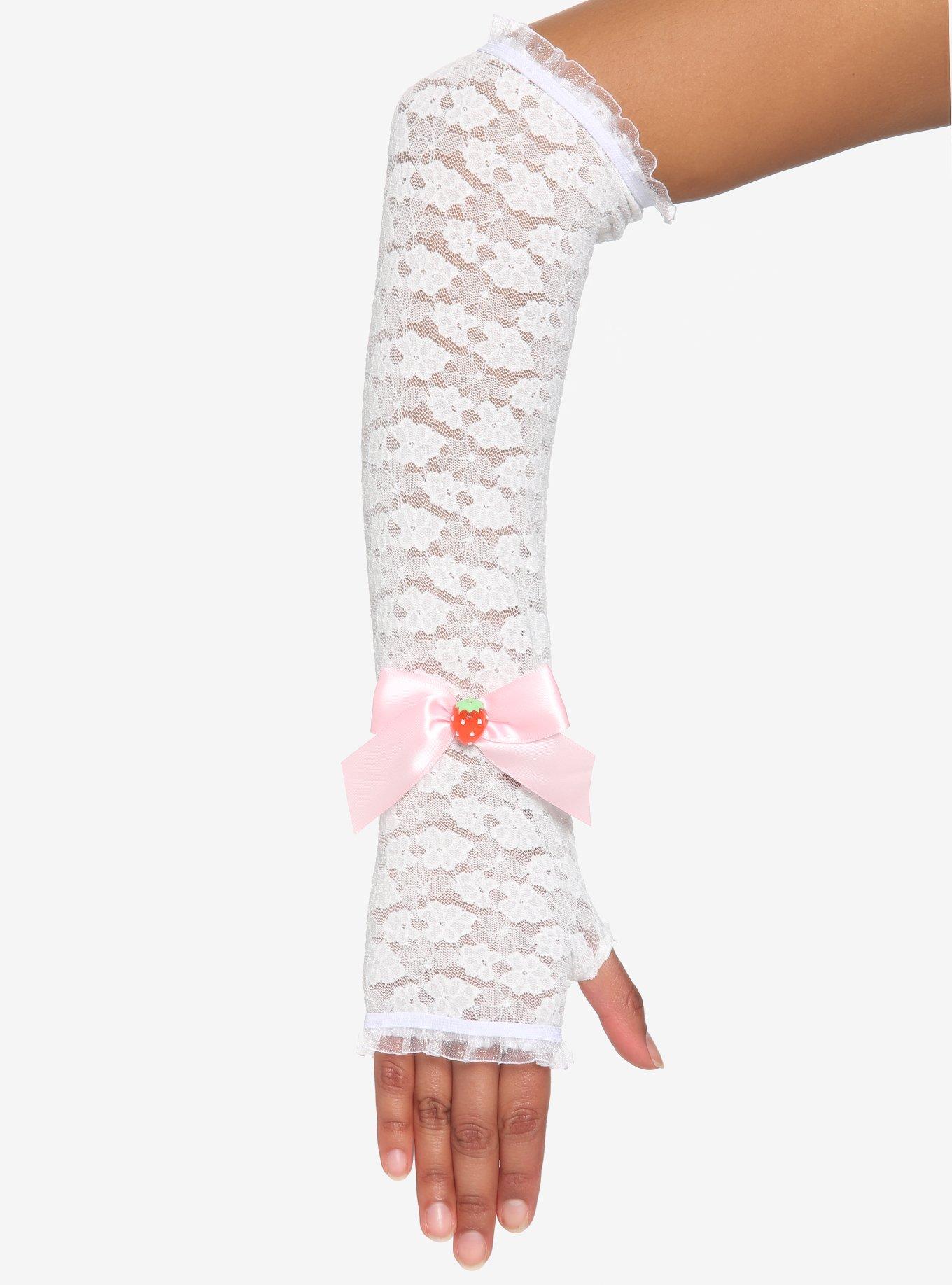 White Lace Strawberry Long Arm Warmers | Hot Topic