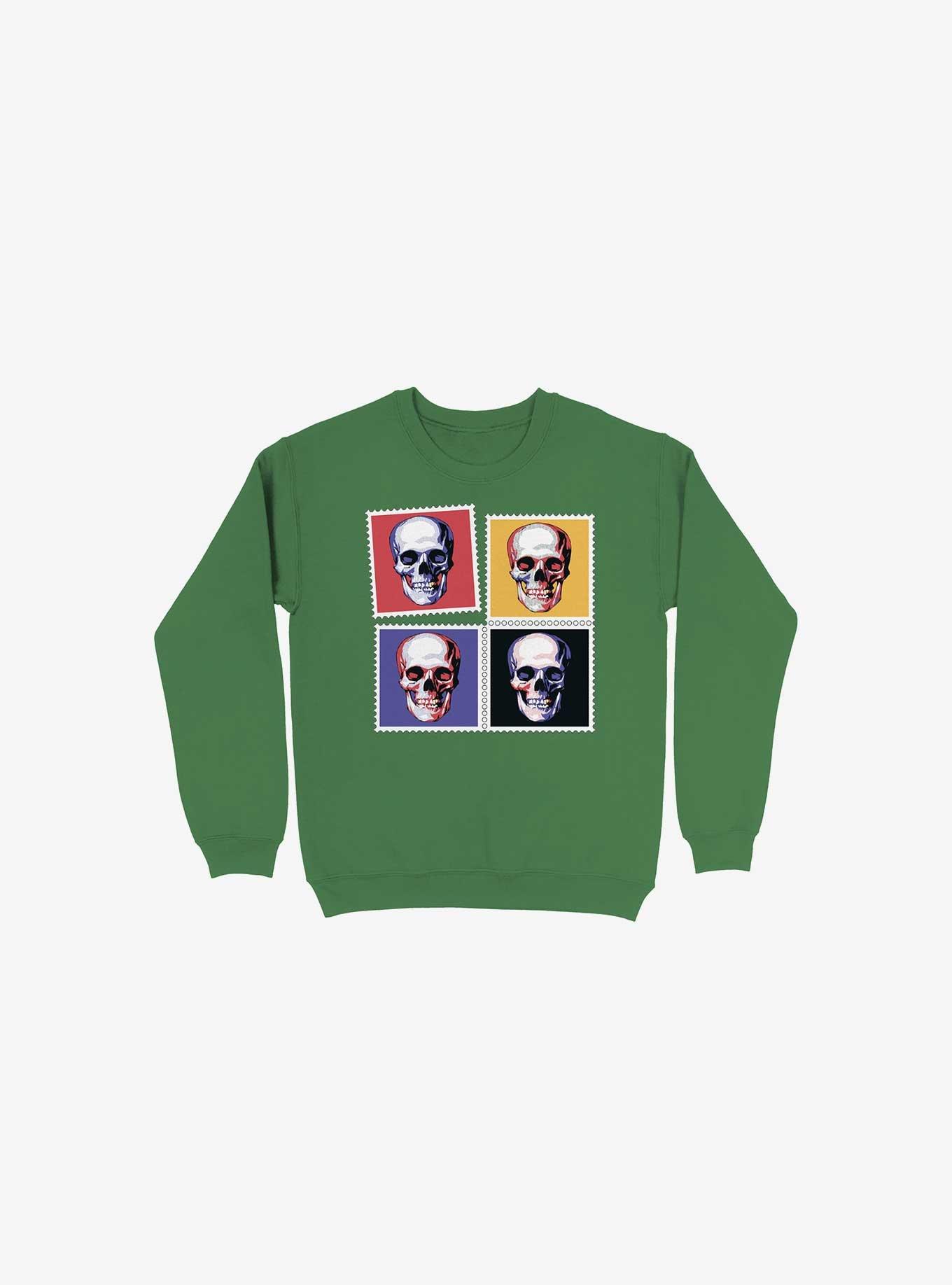 Skull Stamps Sweatshirt, KELLY GREEN, hi-res