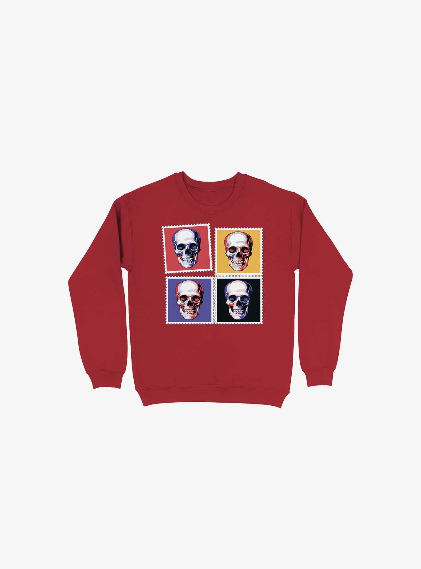 Skull Stamps Sweatshirt, RED, hi-res