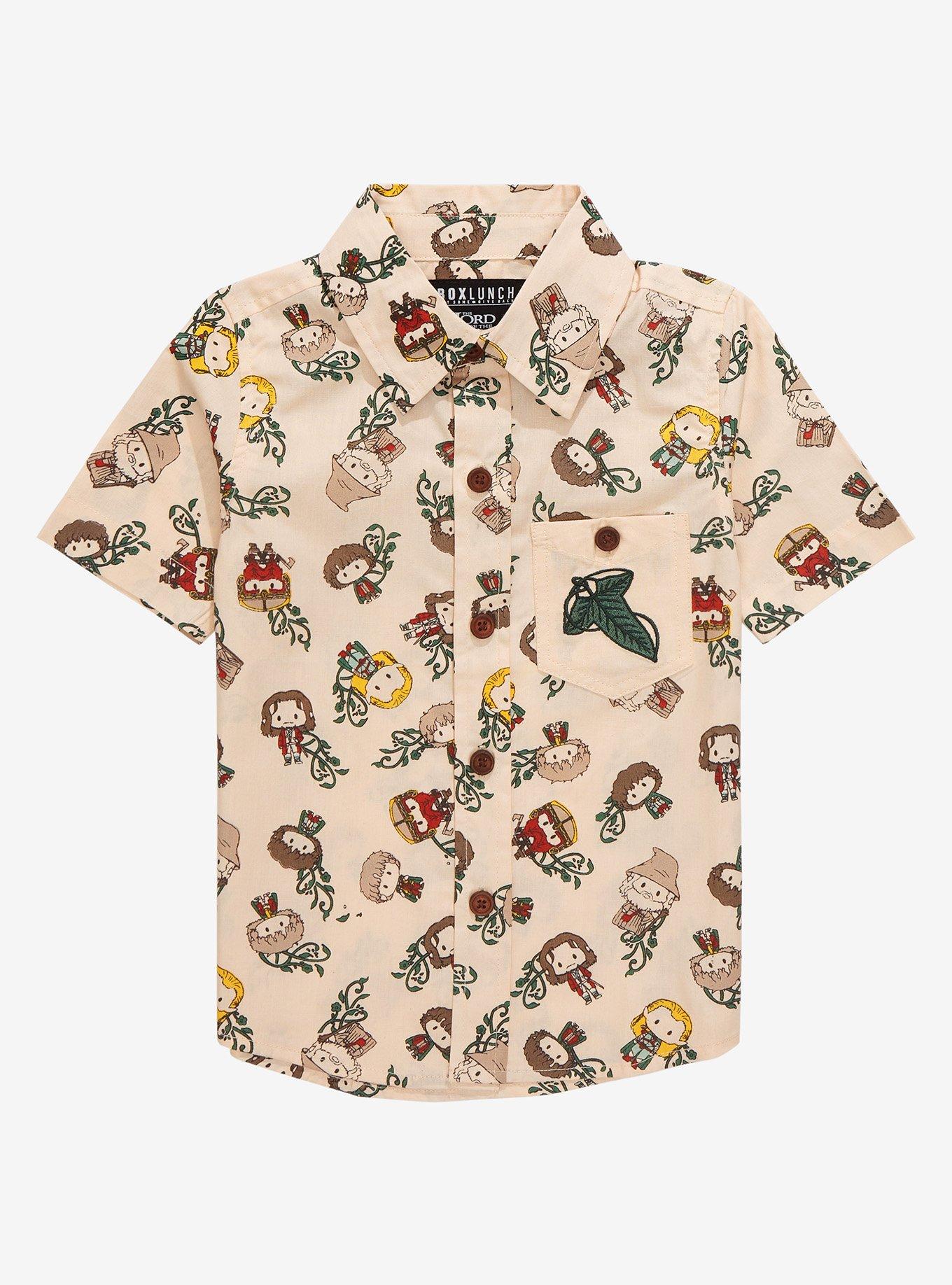 The Lord of the Rings Chibi Characters Allover Print Toddler Woven Button-Up - BoxLunch Exclusive, BEIGE, hi-res