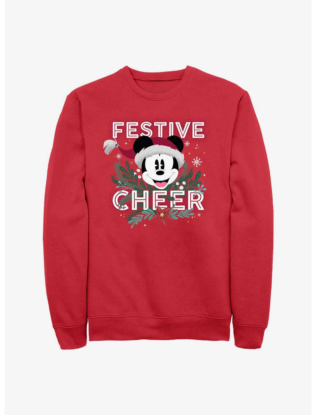 Disney Mickey Mouse Festive Cheer Crew Sweatshirt, RED, hi-res