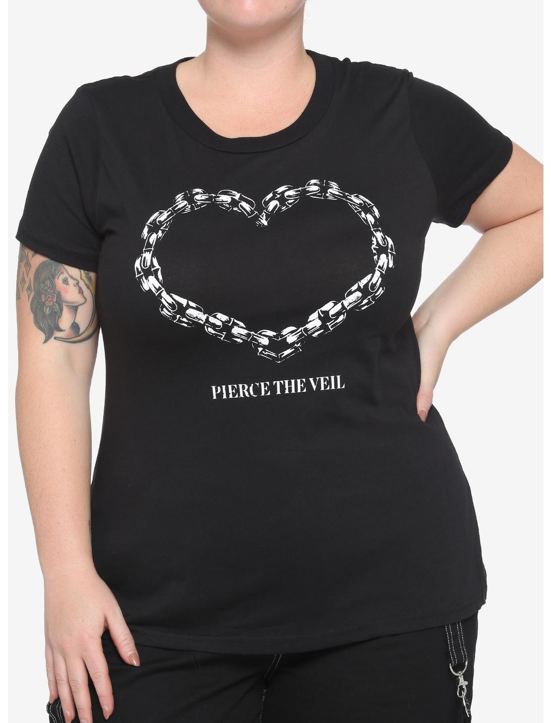 Pierce The Veil Chain Heart Girls T-Shirt Plus Size, BLACK, hi-res