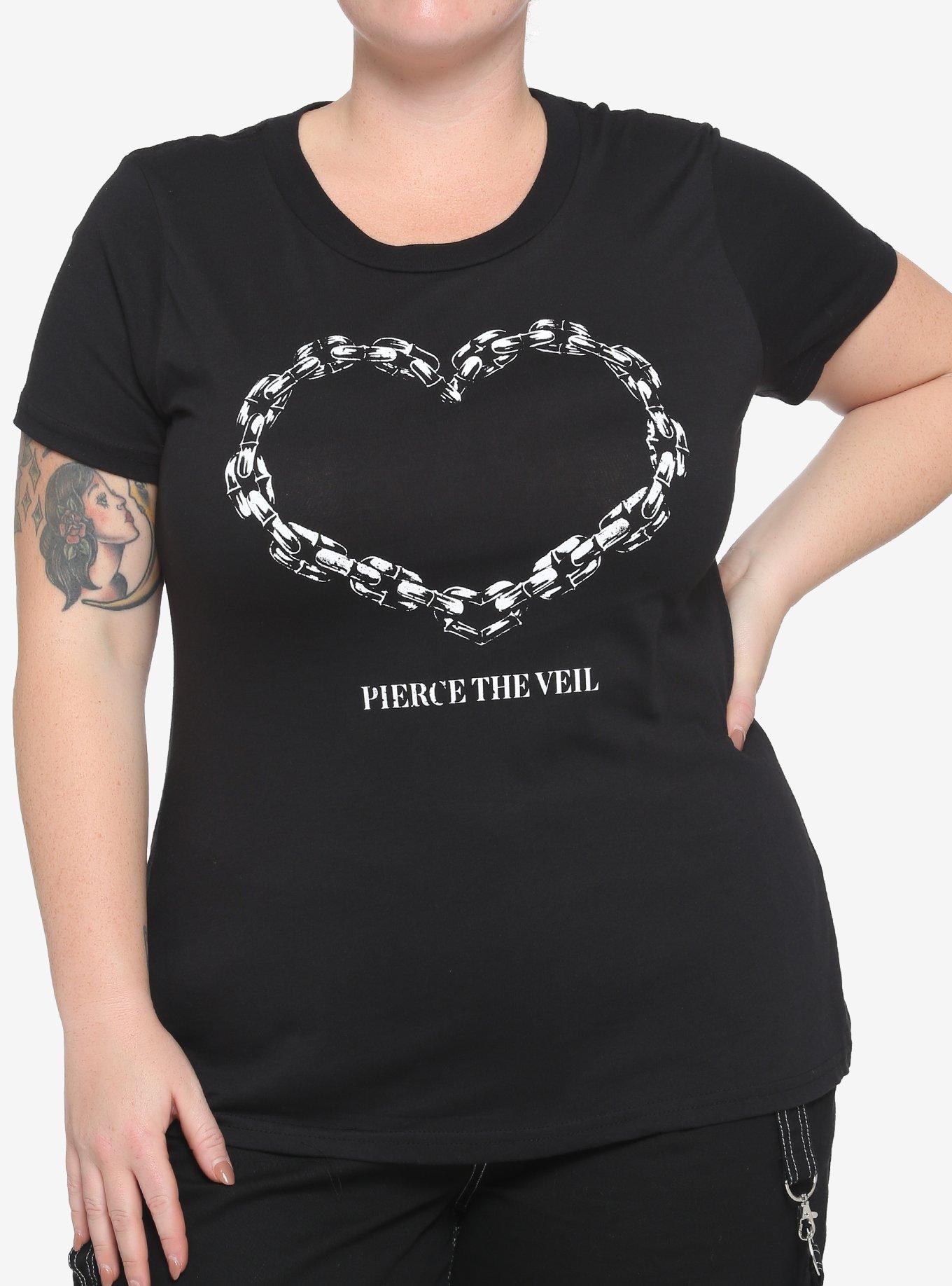 Pierce The Veil Chain Heart Girls T-Shirt Plus Size, BLACK, hi-res