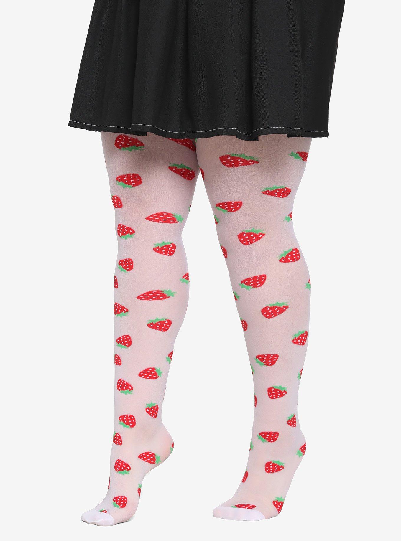 White Strawberry Tights Plus Size