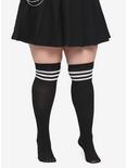 Black & White Varsity Stripe Thigh Highs Plus Size, MULTI, hi-res