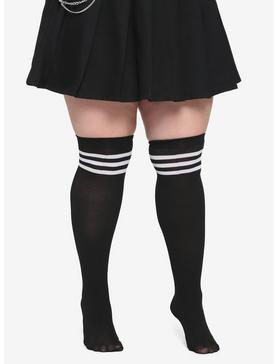 Black & White Varsity Stripe Thigh Highs Plus Size, , hi-res