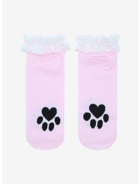 Pink Ruffle Paw Print Ankle Socks, , hi-res