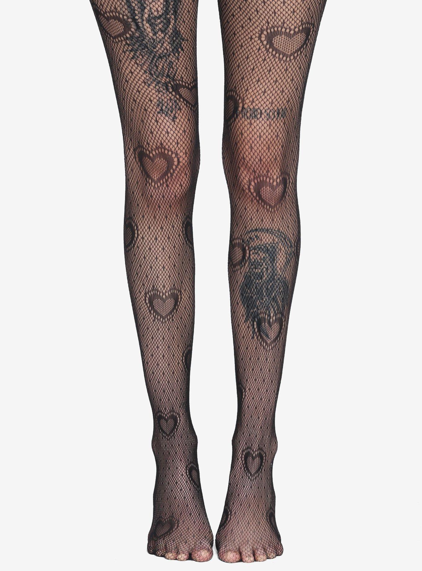 Black Hearts Polka Dot Fishnet Tights, , hi-res