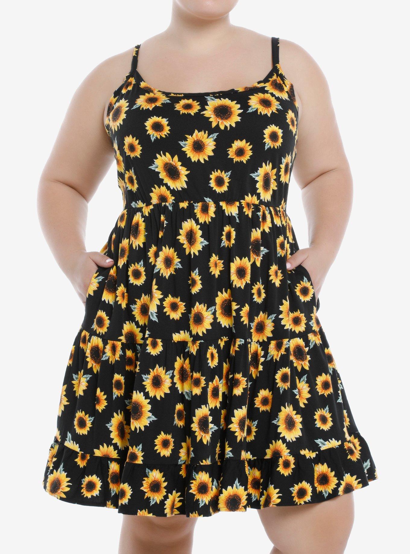 Sunflower Tiered Strappy Dress Plus Size, SUNFLOWER, hi-res