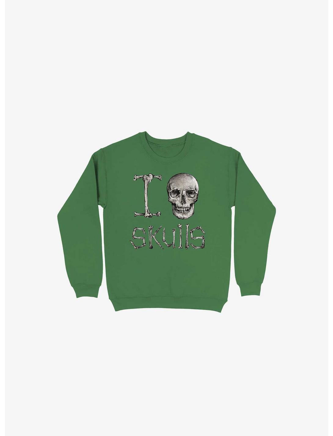 I Love Skulls Sweatshirt, KELLY GREEN, hi-res