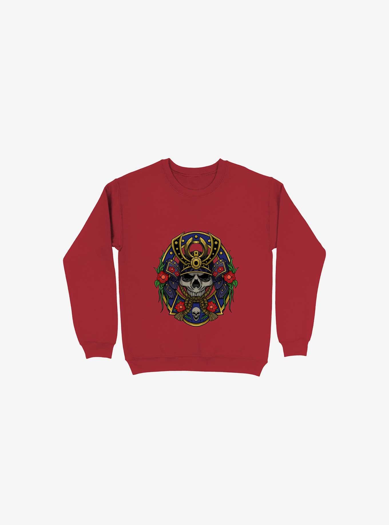 Samurai Skull Sweatshirt, RED, hi-res