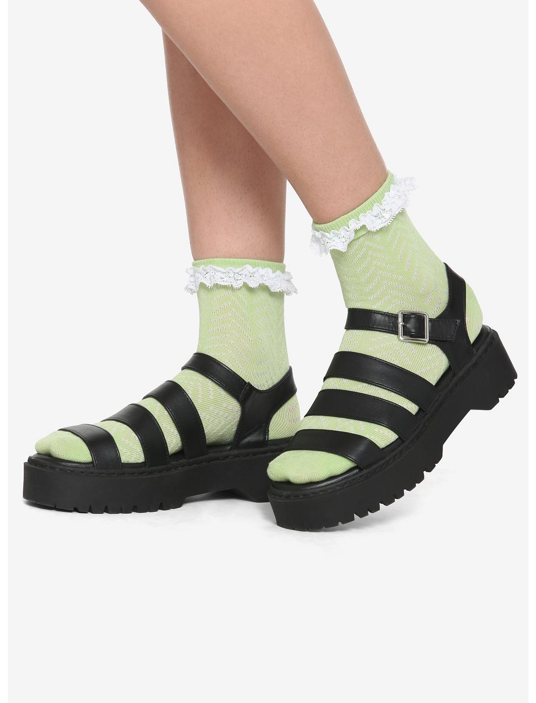 Mint Green Ruffle Ankle Socks, , hi-res