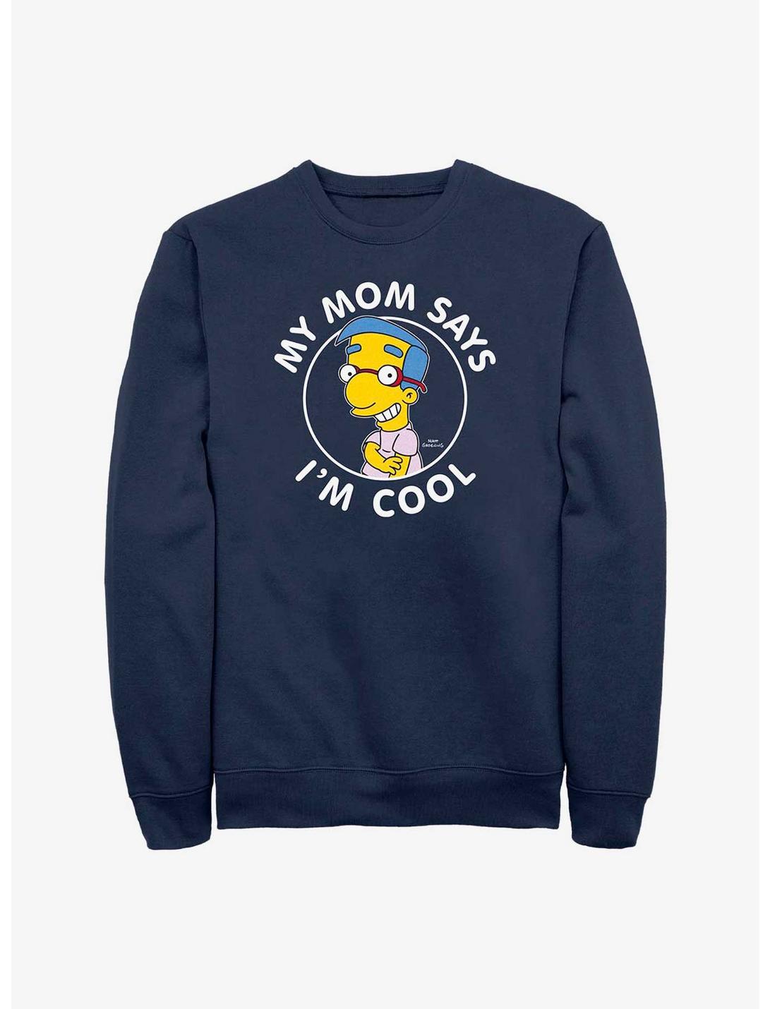 The Simpsons Milhouse Mom Says I'm Cool Sweatshirt, NAVY, hi-res