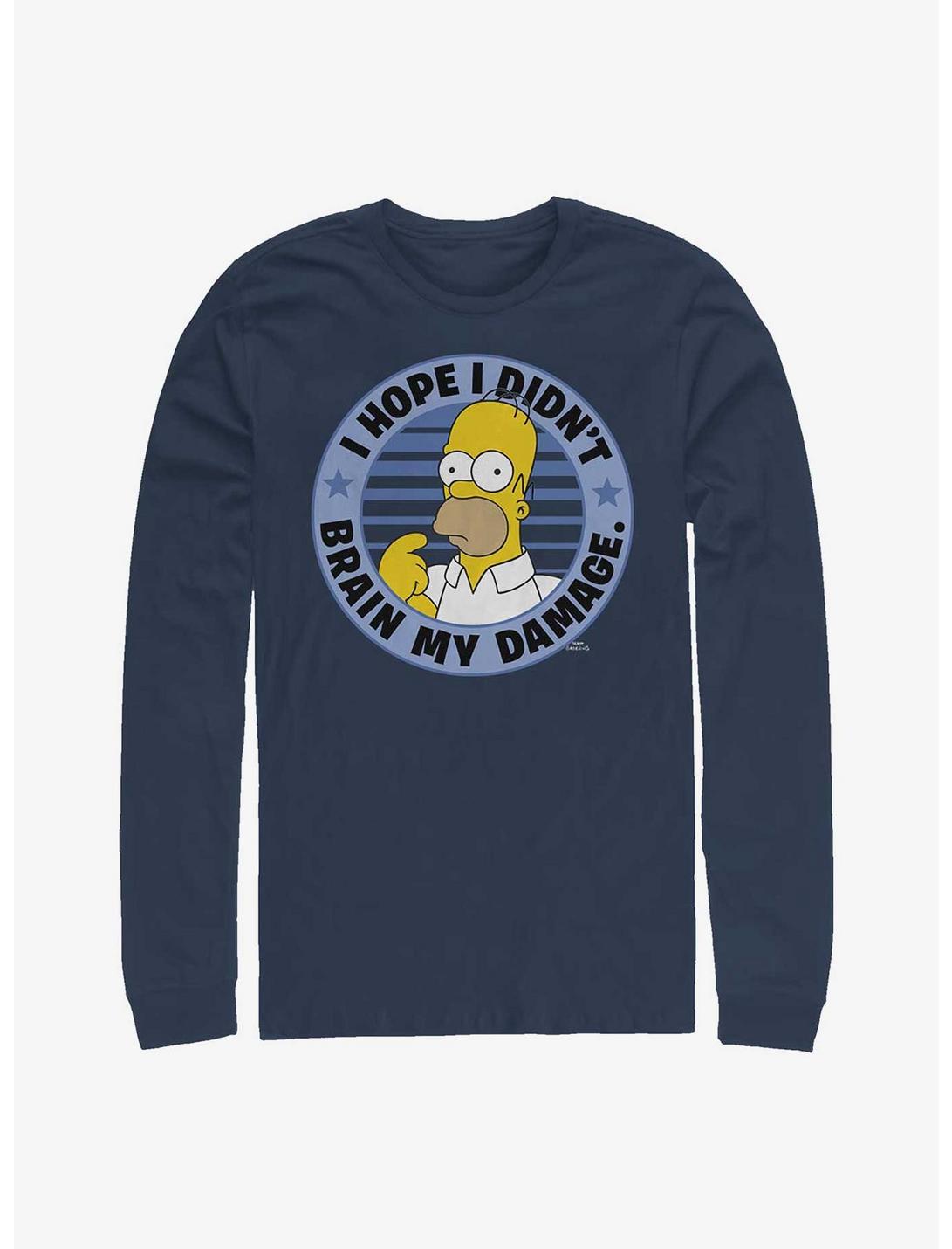 Plus Size The Simpsons Homer Brain My Damage Long-Sleeve T-Shirt, NAVY, hi-res