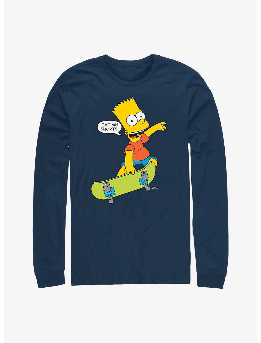 The Simpsons Skateboard Bart Eat My Shorts Long-Sleeve T-Shirt, NAVY, hi-res