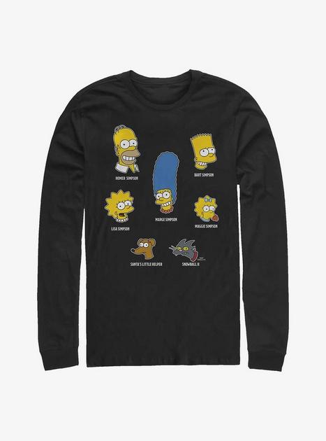 The Simpsons Family Faces Long-Sleeve T-Shirt - BLACK | BoxLunch