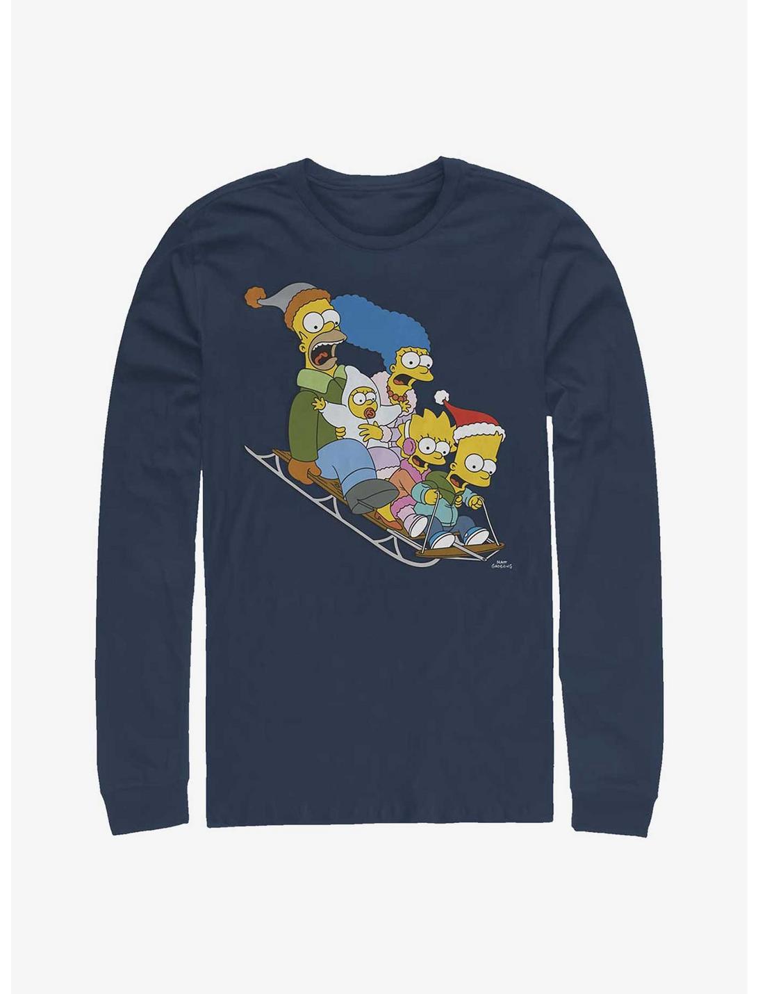 The Simpsons Family Gone Sledding Long-Sleeve T-Shirt, NAVY, hi-res