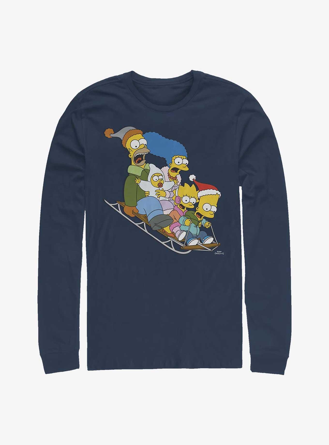 The Simpsons Family Gone Sledding Long-Sleeve T-Shirt, NAVY, hi-res