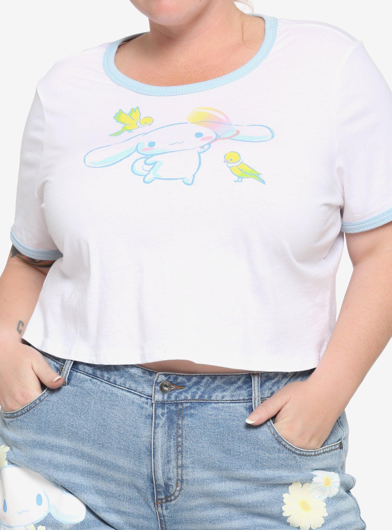 Cinnamoroll Birds Girls Crop Ringer T-Shirt Plus Size, BLUE, hi-res