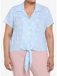 Cinnamoroll Flowers Tie-Front Girls Woven Button Up Plus Size, MULTI, hi-res