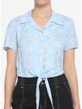 Cinnamoroll Flowers Tie-Front Girls Woven Button Up, MULTI, hi-res