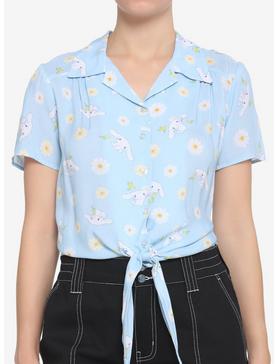Cinnamoroll Flowers Tie-Front Girls Woven Button Up, , hi-res