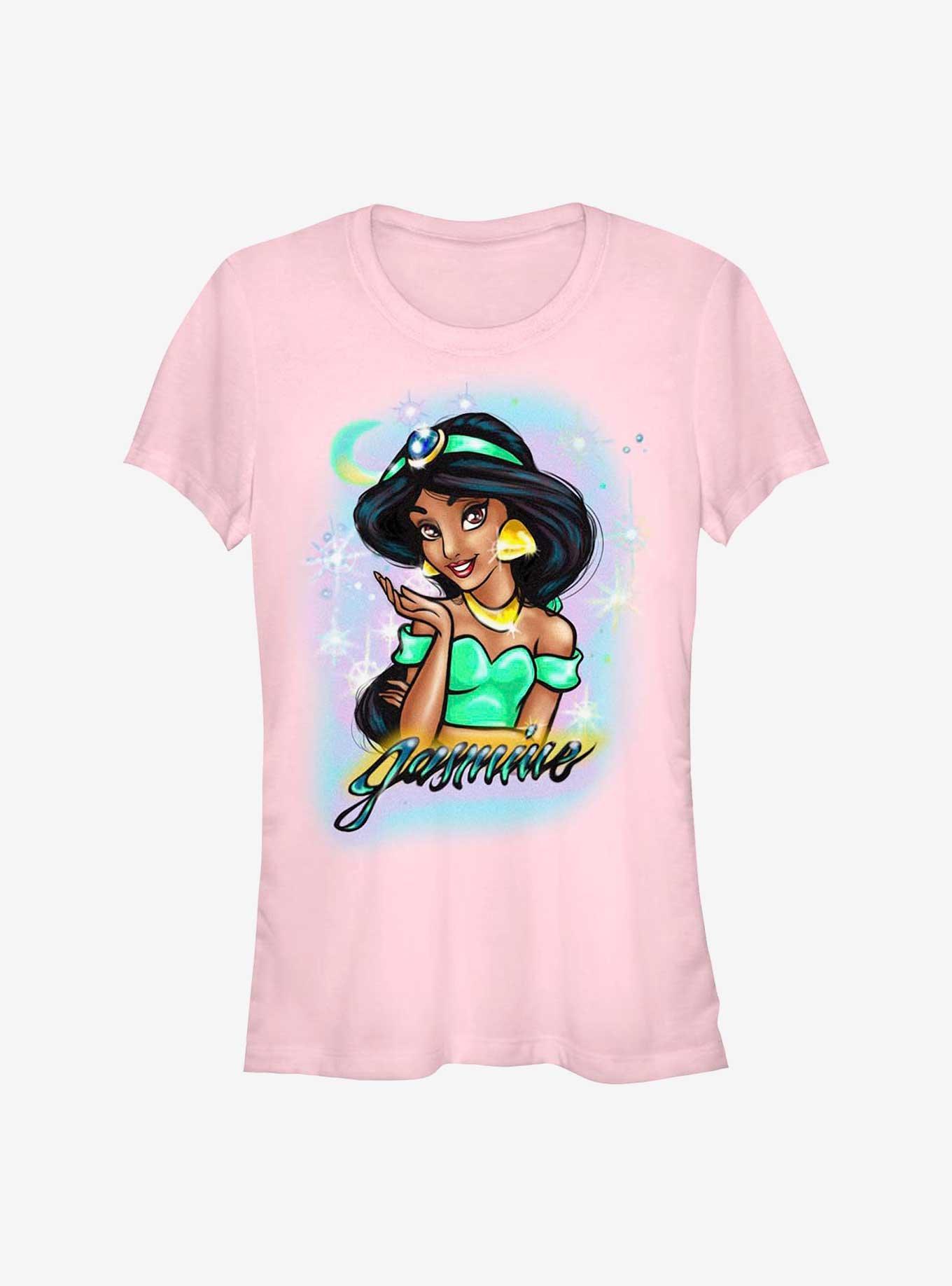 Disney Disney s Aladdin Juniors Jasmine Airbrush Portrait Graphic Tee Girl s Size Small Light Pink