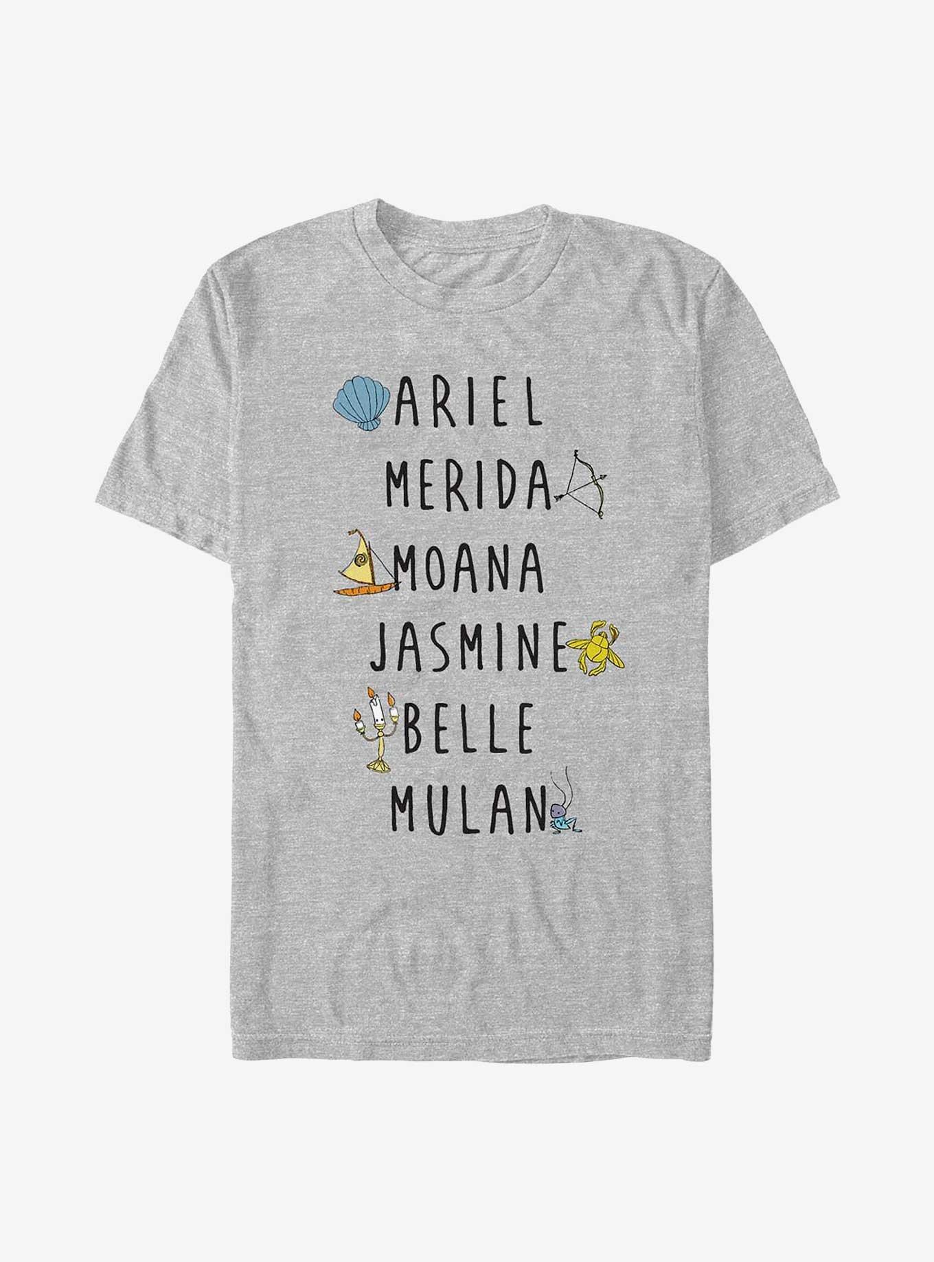 Disney Princess Name Stack T-Shirt, ATH HTR, hi-res