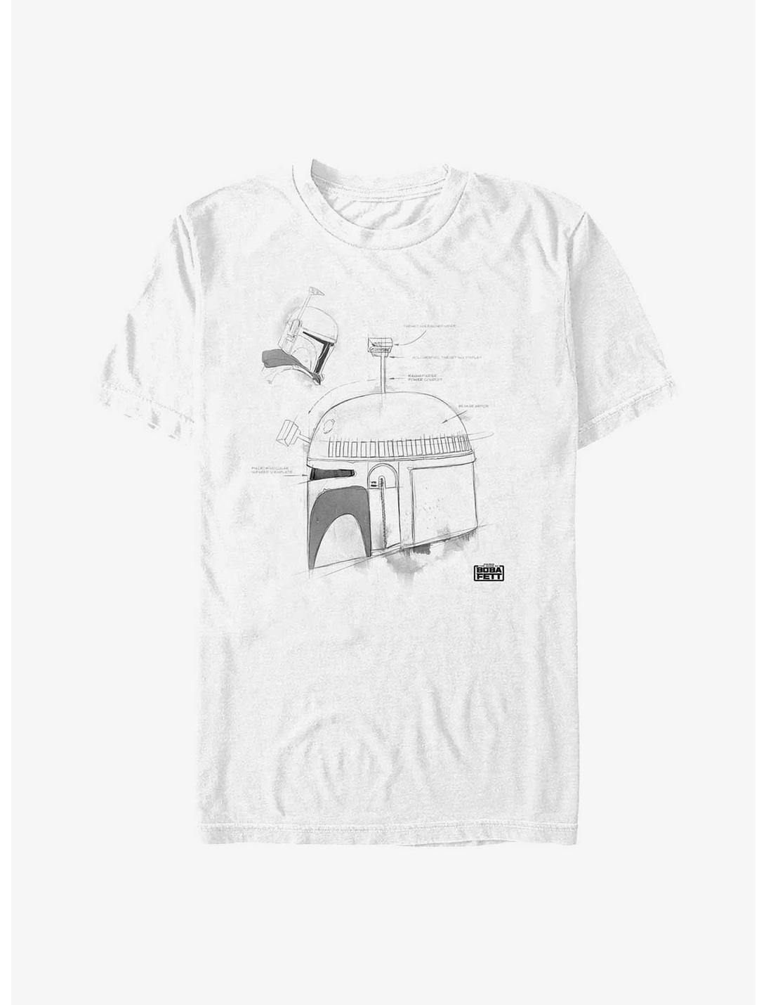 Star Wars: The Book Of Boba Fett Grayscale Helmet Sketch T-Shirt, WHITE, hi-res