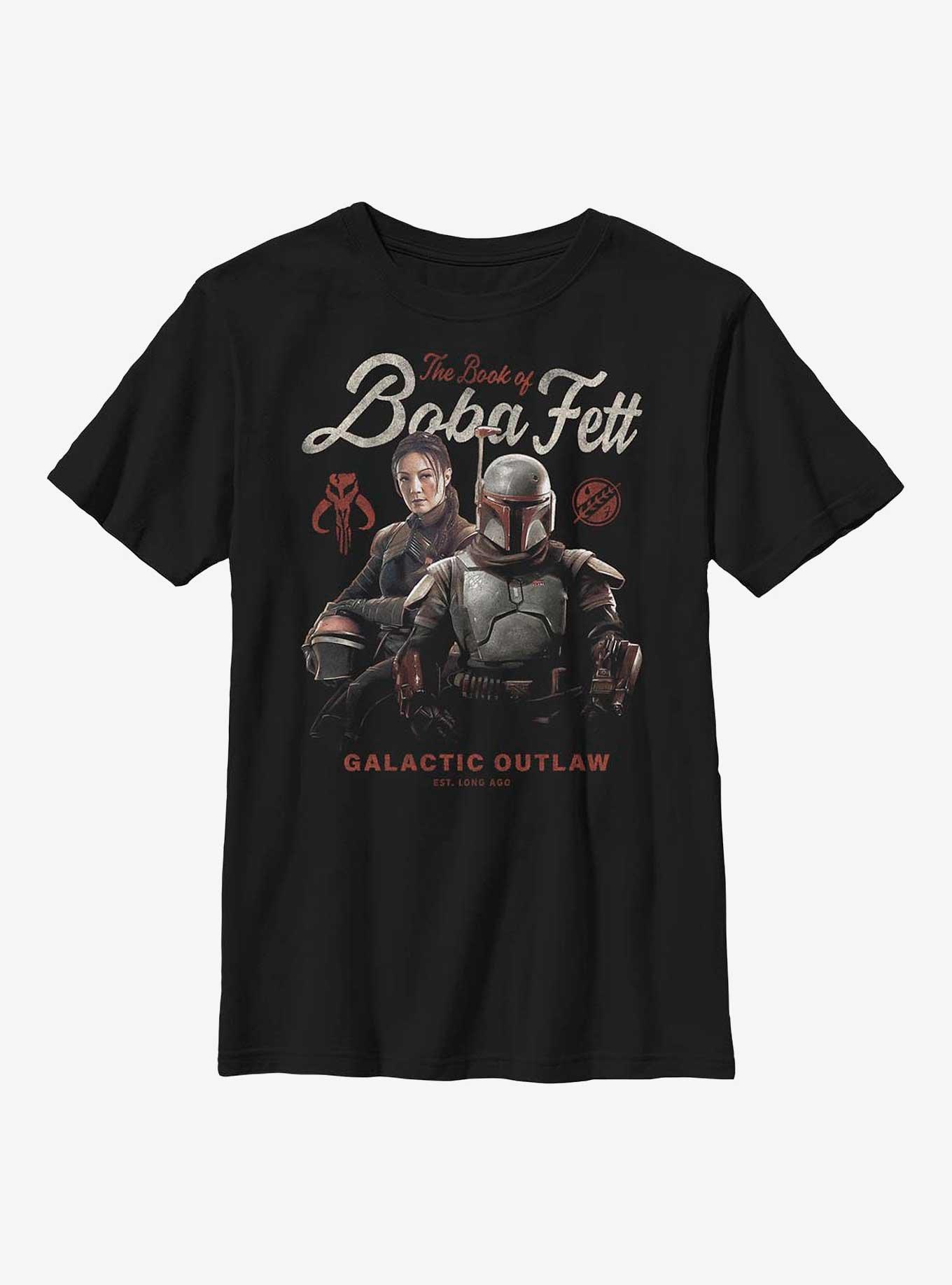 Star Wars: The Book Of Boba Fett Galactic Outlaw Established Long Ago Youth T-Shirt, BLACK, hi-res