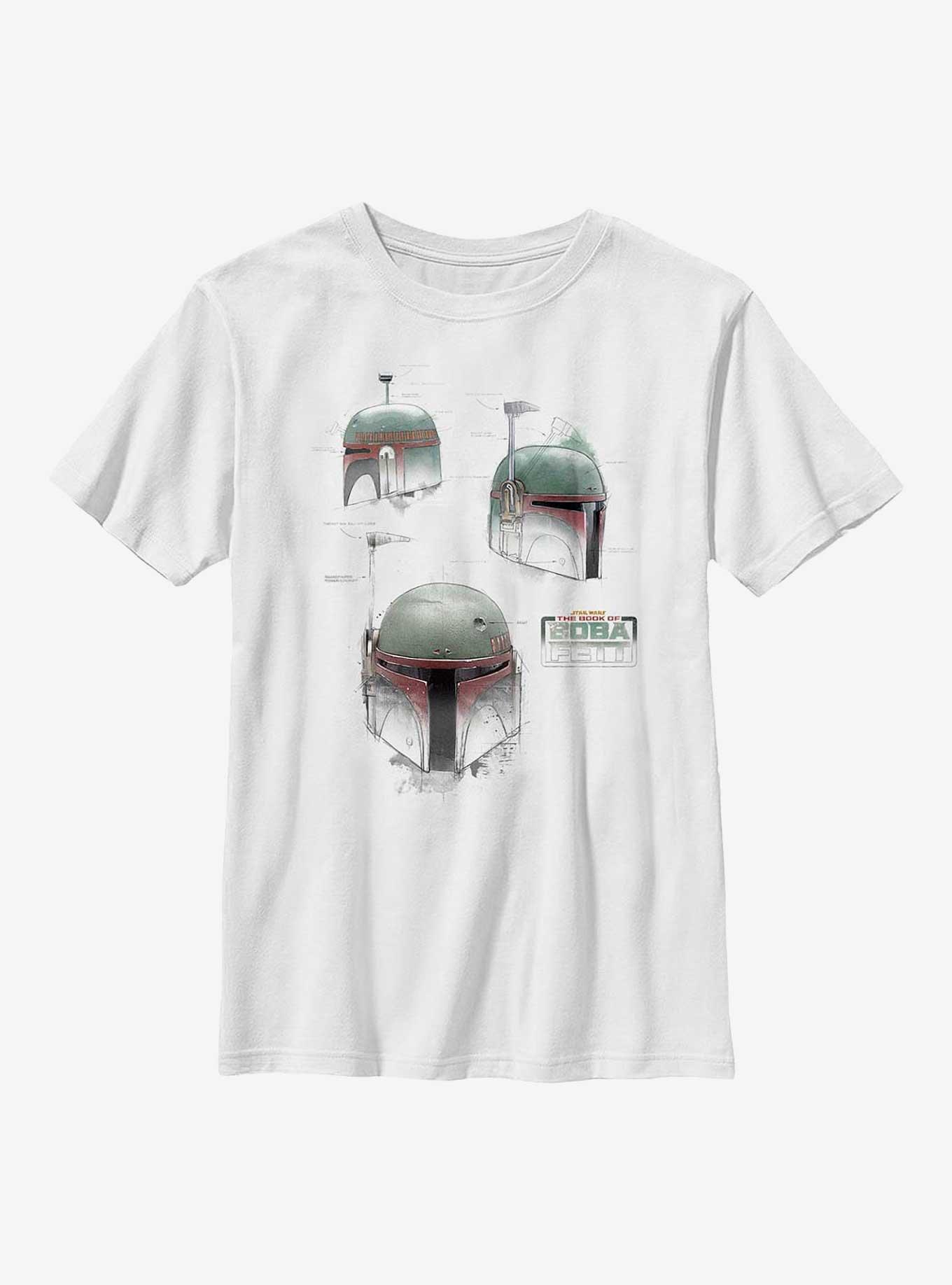 Star Wars: The Book Of Boba Fett Helmet Schematics Youth T-Shirt, WHITE, hi-res