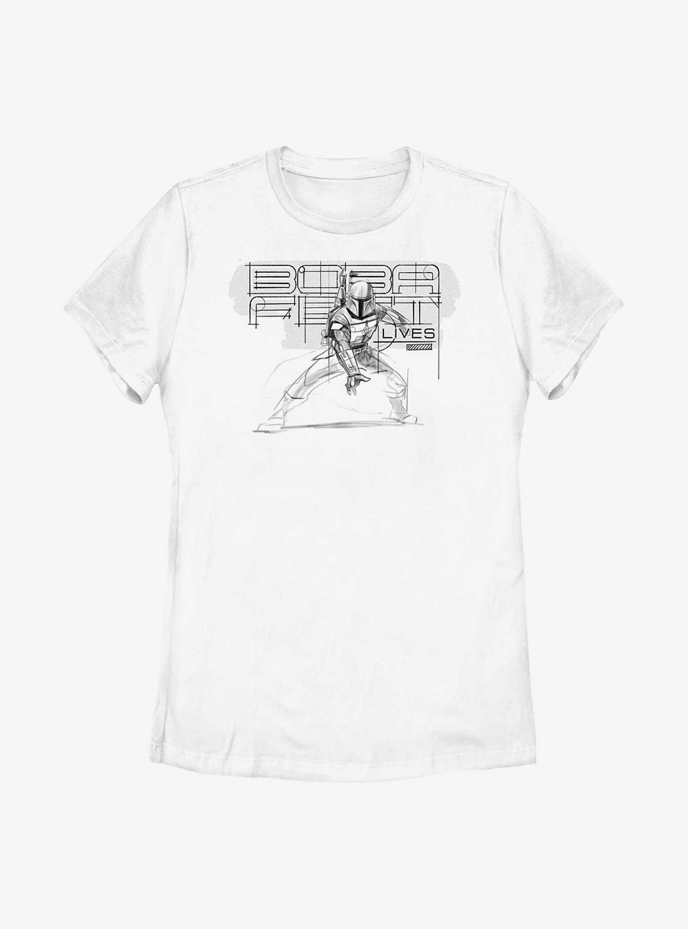 Star Wars: The Book Of Boba Fett Boba Fett Lives Pencil Sketch Womens T-Shirt