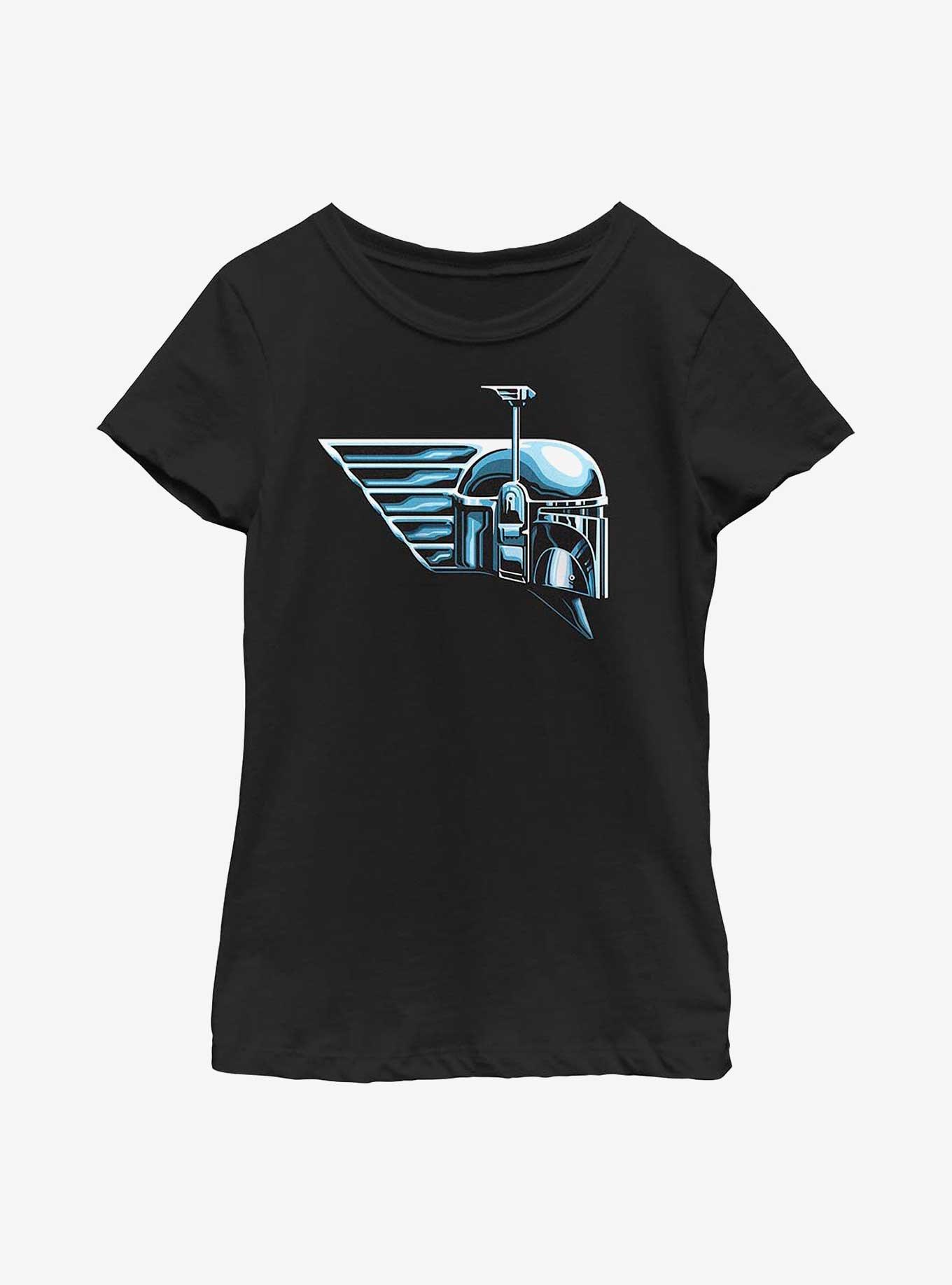 Star Wars: The Book Of Boba Fett Chrome Helmet Youth Girls T-Shirt, BLACK, hi-res