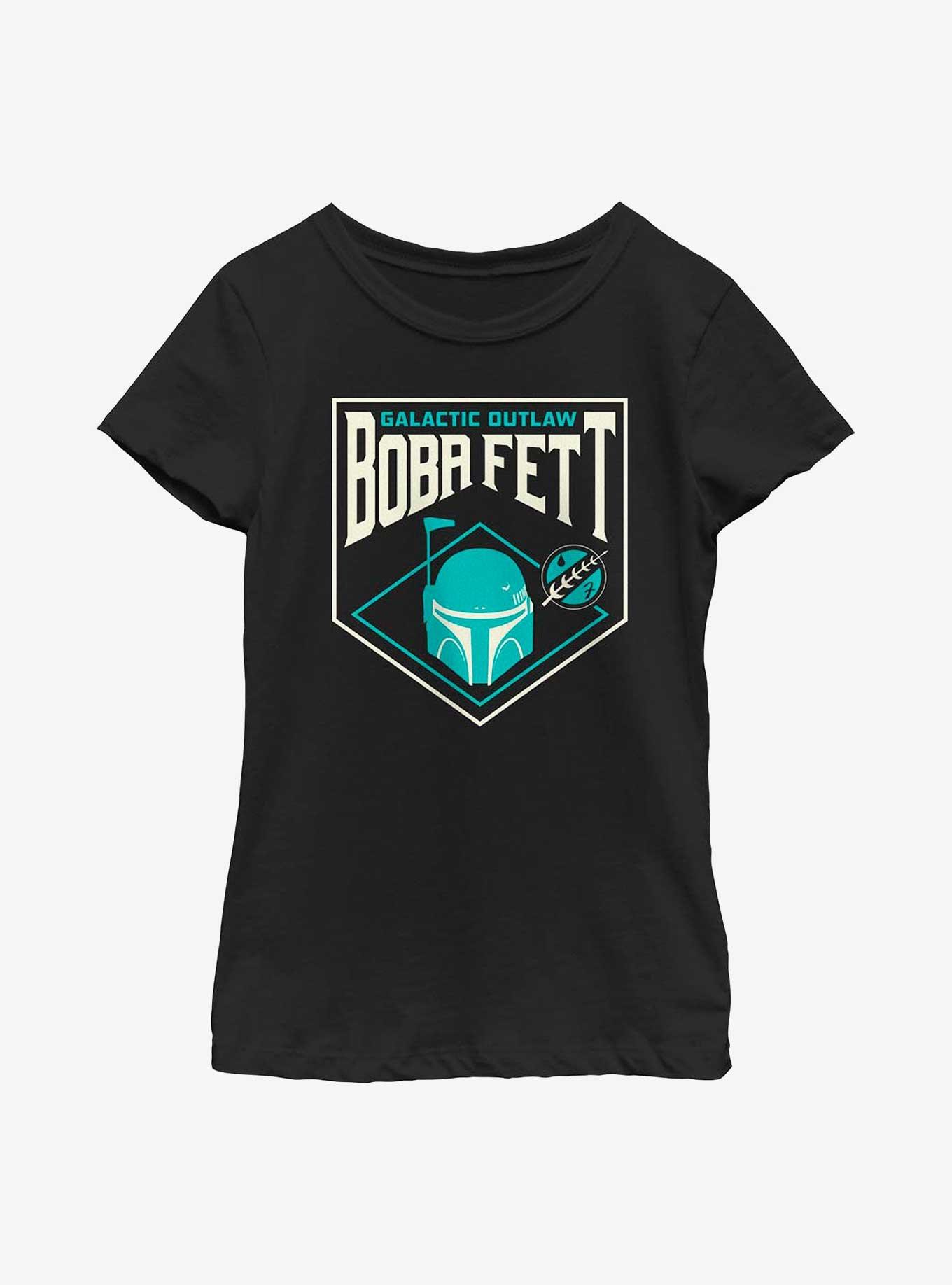 Star Wars: The Book Of Boba Fett Galactic Outlaw Badge Youth Girls T-Shirt, BLACK, hi-res